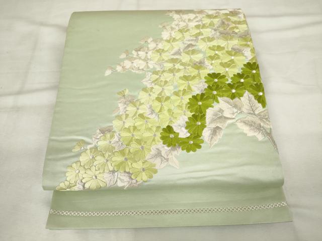 平和屋着物◎太鼓柄袋帯　総刺繍　草花文　銀糸　正絹　逸品　AABM3131od