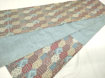 平和屋着物◎六通柄袋帯　紬地　亀甲花文　正絹　逸品　AABM3139od