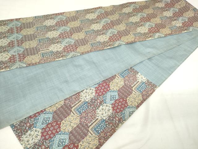 平和屋着物◎六通柄袋帯　紬地　亀甲花文　正絹　逸品　AABM3139od