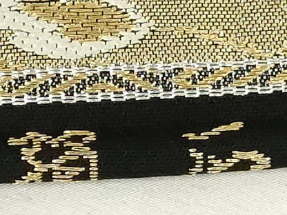 平和屋着物◎六通柄　本袋帯　唐織　飾花文　黒地　金銀糸　正絹　逸品　AABM3147od