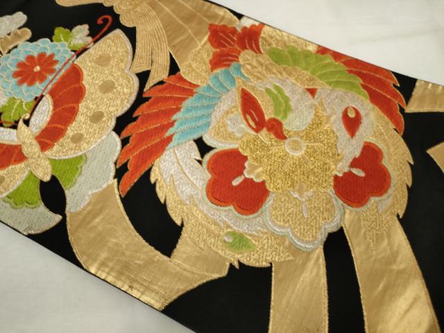 平和屋着物◎六通柄袋帯　唐織　花鳥文　黒地　金銀糸　正絹　逸品　AABM3154od