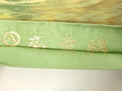 平和屋着物◎六通柄袋帯　広裳錦　流水文　引箔　正絹　逸品　AABM3161od