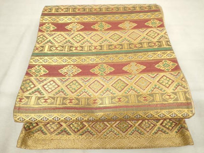 平和屋着物◎六通柄袋帯　横段文　金糸　正絹　逸品　AABM3162od