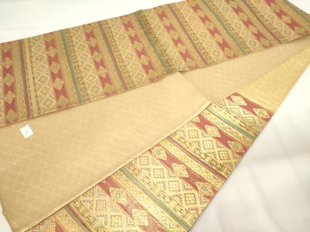 平和屋着物◎六通柄袋帯　横段文　金糸　正絹　逸品　AABM3162od