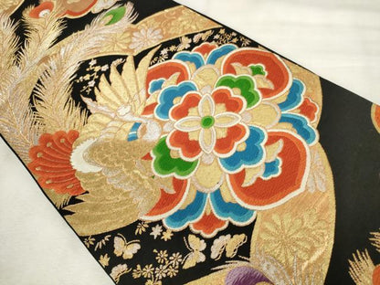 平和屋着物◎六通柄　京袋帯　唐織　鳳凰花文　黒地　金銀糸　正絹　逸品　AABM3167od
