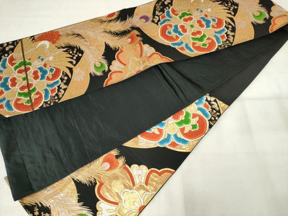 平和屋着物◎六通柄　京袋帯　唐織　鳳凰花文　黒地　金銀糸　正絹　逸品　AABM3167od