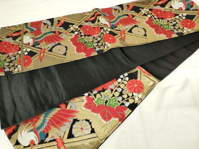平和屋着物◎六通柄袋帯　唐織　鳳凰花文　黒地　金銀糸　正絹　逸品　AABM3168od