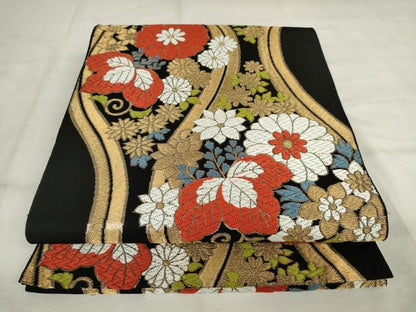 平和屋着物◎六通柄　本袋帯　唐織　立涌花文　金糸　正絹　逸品　AABM3193od