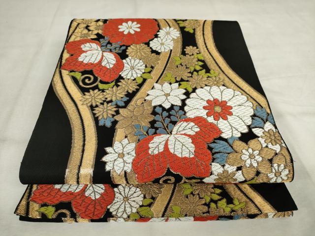 平和屋着物◎六通柄　本袋帯　唐織　立涌花文　金糸　正絹　逸品　AABM3193od