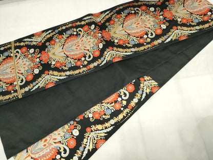 平和屋着物◎六通柄袋帯　唐織　更紗花文　黒地　金銀糸　正絹　逸品　AABM3197od