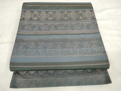平和屋着物◎全通柄袋帯　横段花文　金糸　正絹　逸品　AABM3204od
