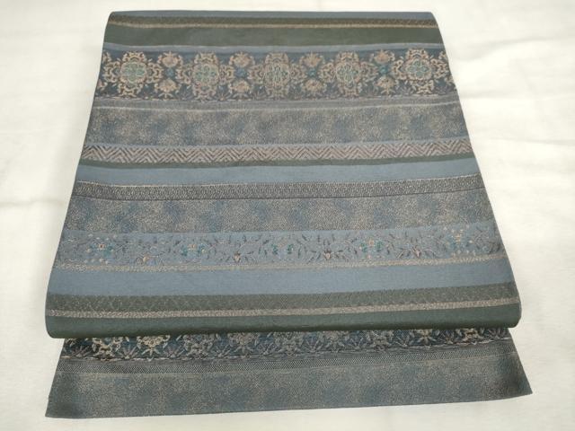 平和屋着物◎全通柄袋帯　横段花文　金糸　正絹　逸品　AABM3204od