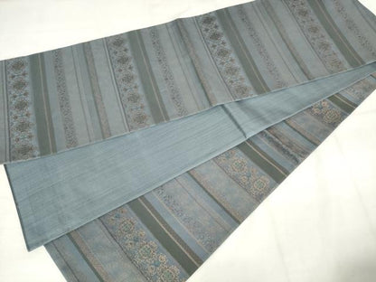 平和屋着物◎全通柄袋帯　横段花文　金糸　正絹　逸品　AABM3204od