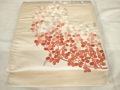 平和屋着物◎太鼓柄袋帯　総刺繍　枝葉文　銀糸　正絹　逸品　AABM3208od