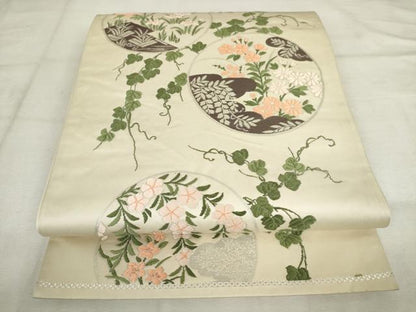 平和屋着物◎六通柄袋帯　唐織　花丸文　銀糸　正絹　逸品　AABM3222od
