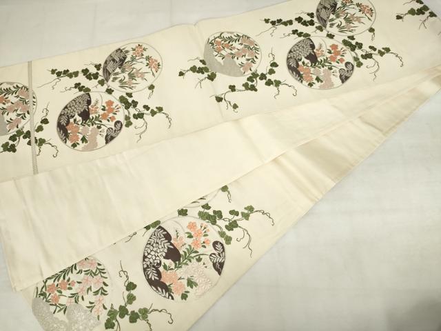 平和屋着物◎六通柄袋帯　唐織　花丸文　銀糸　正絹　逸品　AABM3222od