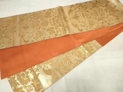 平和屋着物◎六通柄袋帯　更紗花文　金糸　正絹　逸品　AABM3225od