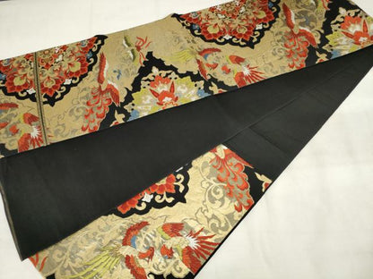 平和屋着物◎六通柄袋帯　唐織　葵錦　黒地　金銀糸　AABM3231od