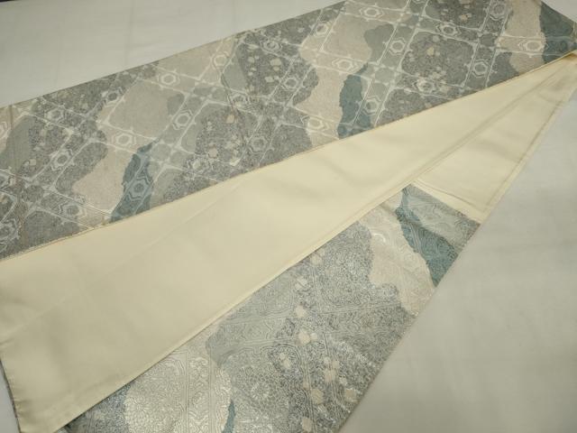 平和屋着物◎六通柄袋帯　天井花文　銀糸　正絹　逸品　AABM3233od