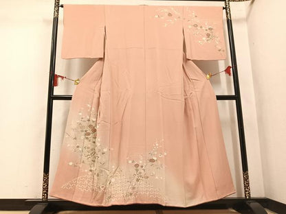 平和屋着物●訪問着　刺繍　草花籬文　暈し染め　金糸　正絹　逸品　AABM3248ph