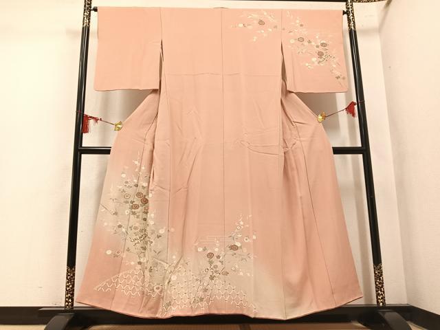 平和屋着物●訪問着　刺繍　草花籬文　暈し染め　金糸　正絹　逸品　AABM3248ph