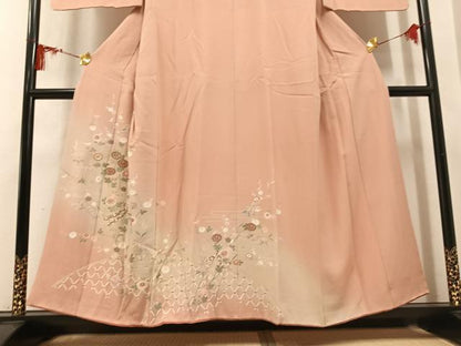 平和屋着物●訪問着　刺繍　草花籬文　暈し染め　金糸　正絹　逸品　AABM3248ph