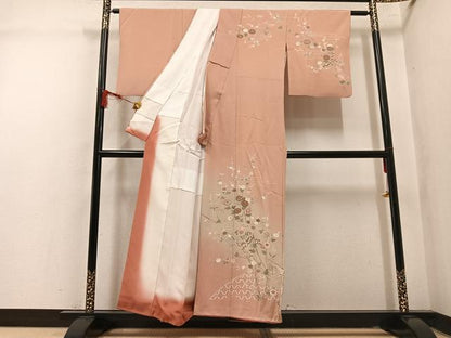 平和屋着物●訪問着　刺繍　草花籬文　暈し染め　金糸　正絹　逸品　AABM3248ph