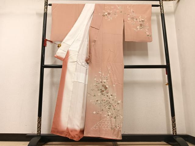 平和屋着物●訪問着　刺繍　草花籬文　暈し染め　金糸　正絹　逸品　AABM3248ph