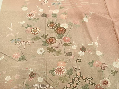 平和屋着物●訪問着　刺繍　草花籬文　暈し染め　金糸　正絹　逸品　AABM3248ph