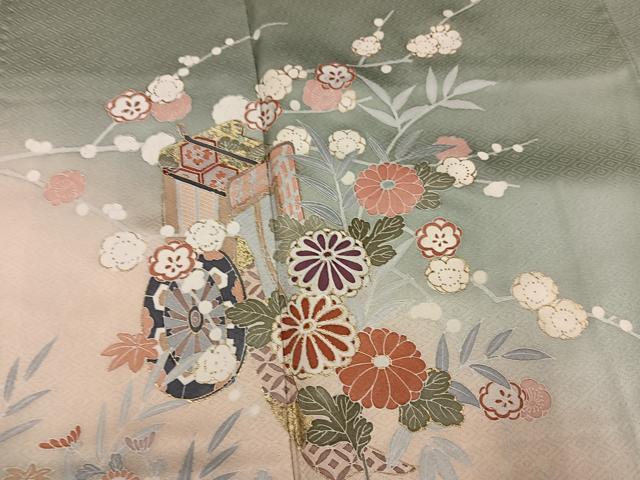 平和屋着物●訪問着　御所車花文　暈し染め　金彩　正絹　逸品　AABM3250ph