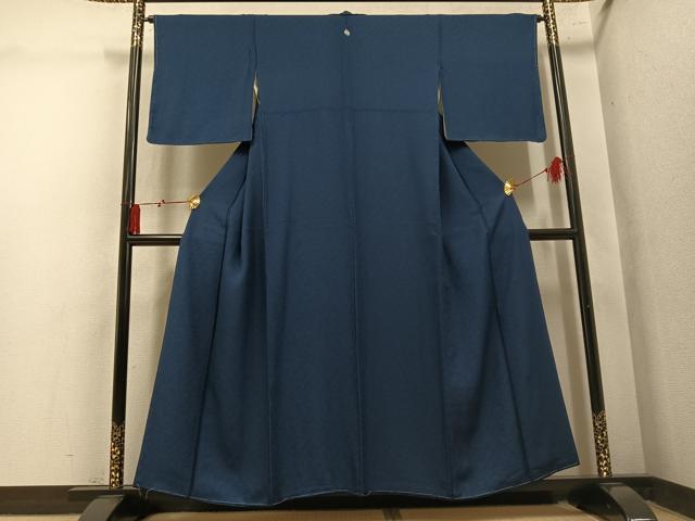 平和屋着物●上質な色無地　花地紋　藍鉄色　正絹　逸品　AABM3255ph