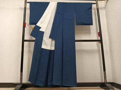 平和屋着物●上質な色無地　花地紋　藍鉄色　正絹　逸品　AABM3255ph