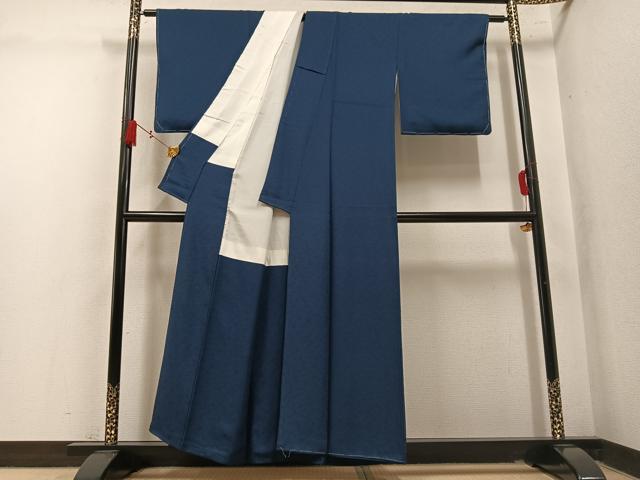 平和屋着物●上質な色無地　花地紋　藍鉄色　正絹　逸品　AABM3255ph