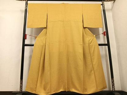 平和屋着物●上質な色無地　花地紋　黄朽葉色　正絹　逸品　AABM3256ph