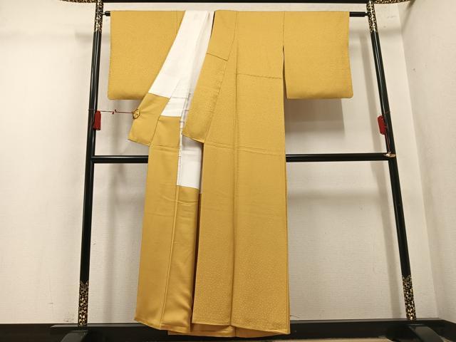平和屋着物●上質な色無地　花地紋　黄朽葉色　正絹　逸品　AABM3256ph