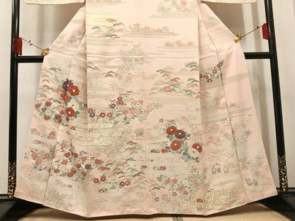 平和屋着物●訪問着　駒刺繍　草花文　金彩　正絹　逸品　AABM3257ph