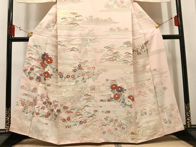 平和屋着物●訪問着　駒刺繍　草花文　金彩　正絹　逸品　AABM3257ph