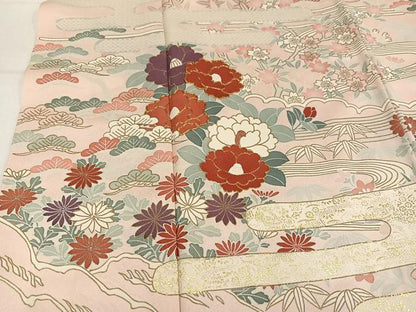 平和屋着物●訪問着　駒刺繍　草花文　金彩　正絹　逸品　AABM3257ph