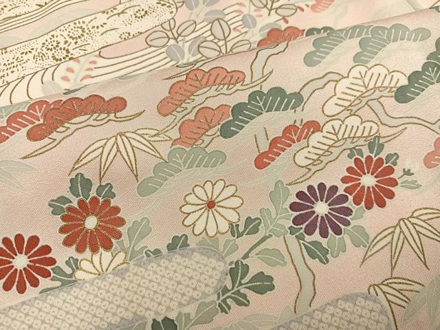 平和屋着物●訪問着　駒刺繍　草花文　金彩　正絹　逸品　AABM3257ph