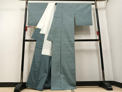 平和屋着物●結城紬　色無地　青白橡色　ますいわ屋扱い　正絹　逸品　AABM3260ph