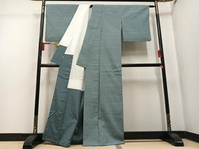 平和屋着物●結城紬　色無地　青白橡色　ますいわ屋扱い　正絹　逸品　AABM3260ph