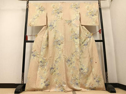 平和屋着物●伝統工芸士　辻井　小紋　辻が花　金彩　銀通し地　正絹　逸品　AABM3261ph