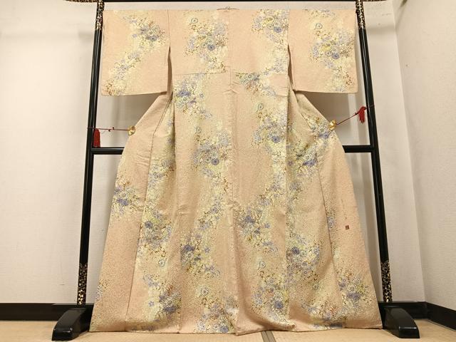 平和屋着物●伝統工芸士　辻井　小紋　辻が花　金彩　銀通し地　正絹　逸品　AABM3261ph