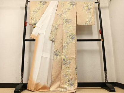 平和屋着物●伝統工芸士　辻井　小紋　辻が花　金彩　銀通し地　正絹　逸品　AABM3261ph