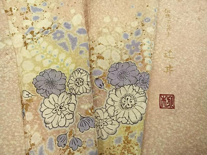 平和屋着物●伝統工芸士　辻井　小紋　辻が花　金彩　銀通し地　正絹　逸品　AABM3261ph