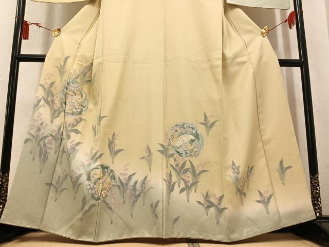 平和屋着物●訪問着　刺繍　草花文　暈し染め　金彩　正絹　逸品　AABM3267ph