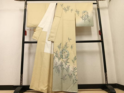 平和屋着物●訪問着　刺繍　草花文　暈し染め　金彩　正絹　逸品　AABM3267ph