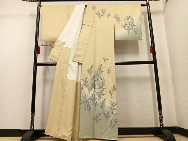 平和屋着物●訪問着　刺繍　草花文　暈し染め　金彩　正絹　逸品　AABM3267ph