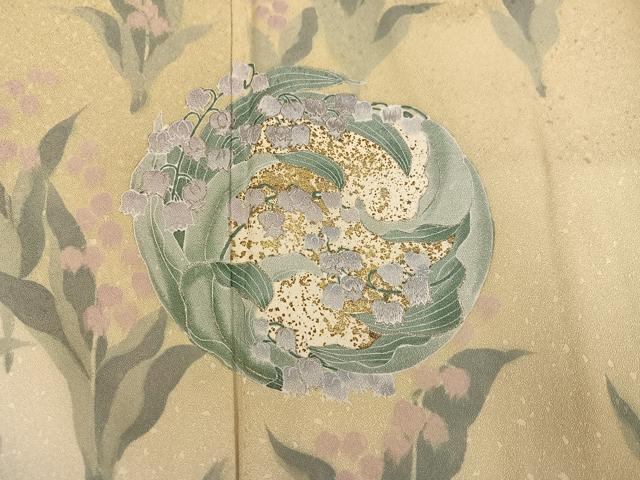 平和屋着物●訪問着　刺繍　草花文　暈し染め　金彩　正絹　逸品　AABM3267ph