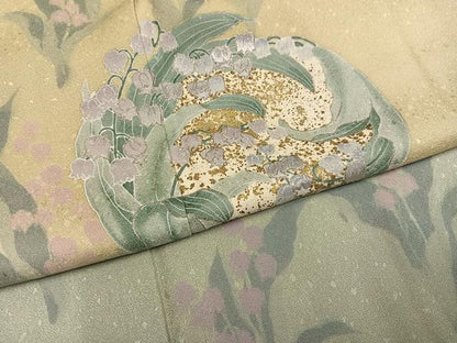 平和屋着物●訪問着　刺繍　草花文　暈し染め　金彩　正絹　逸品　AABM3267ph